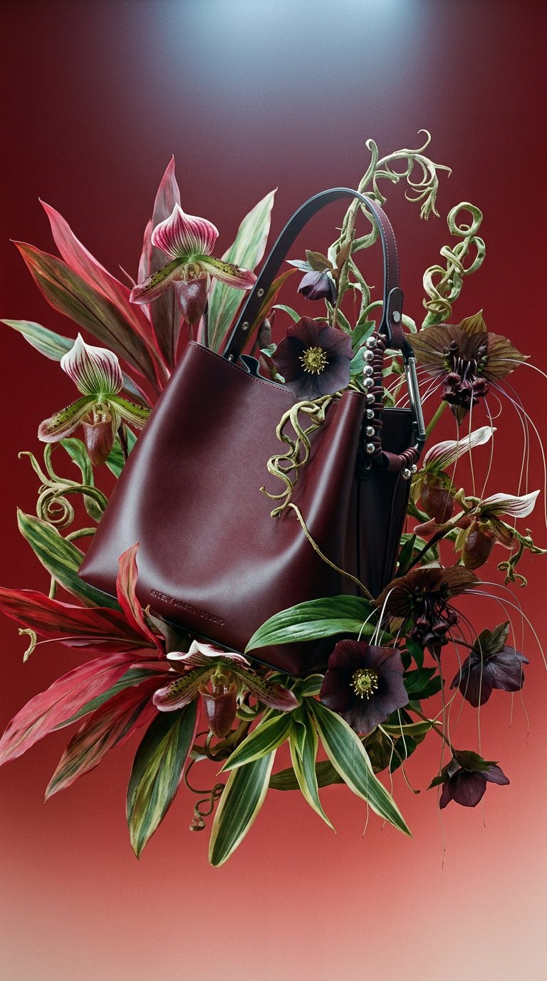 AI product shot of HANDBAG LE SAC SEAU BURGUNDY