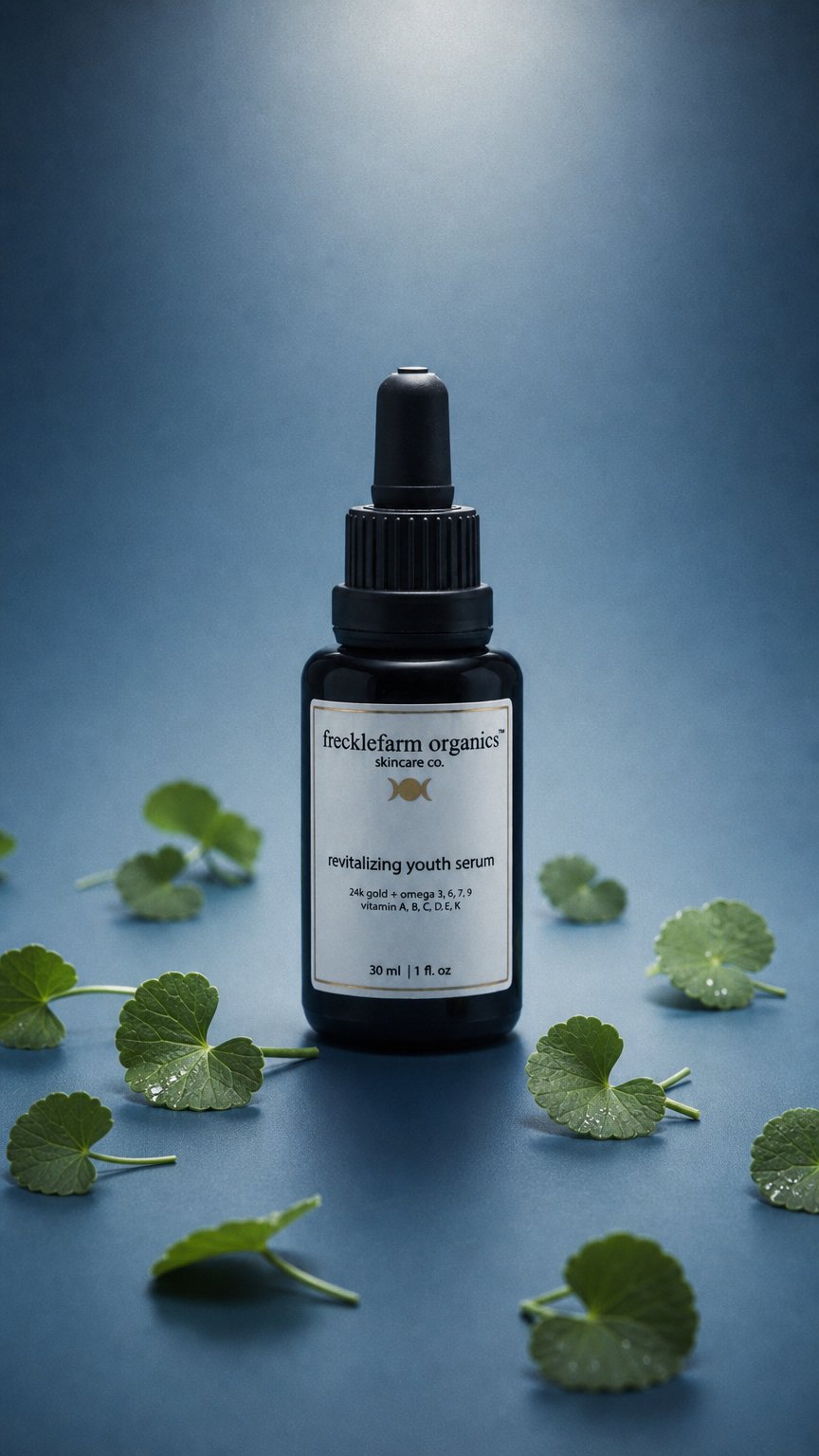 AI product shot of 24k gold infused revitalizing youth serum