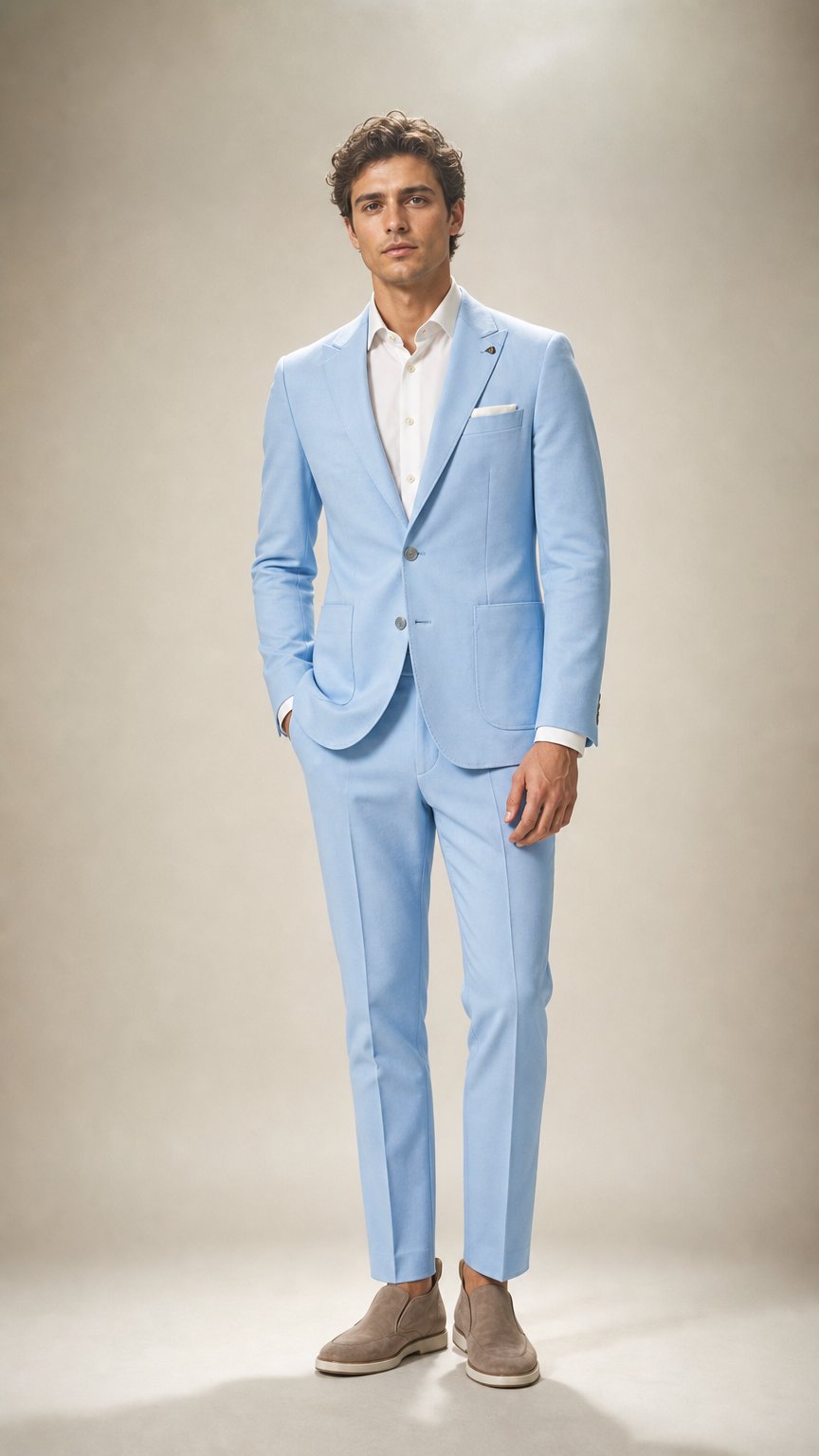 AI product shot of Henk ter Horst slim fit mix & match herenkostuum tricot Lichtblauw