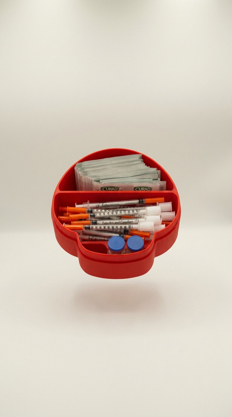 AI product shot of Super Mushroom 10mL Vial, Syringe & Alcohol Wipe Storage Case