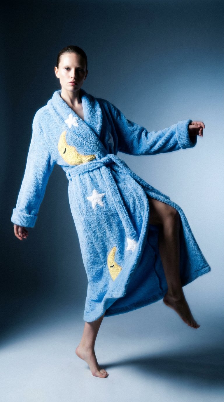 AI product shot of “Moon and Stars All Over “ Chenille Robe