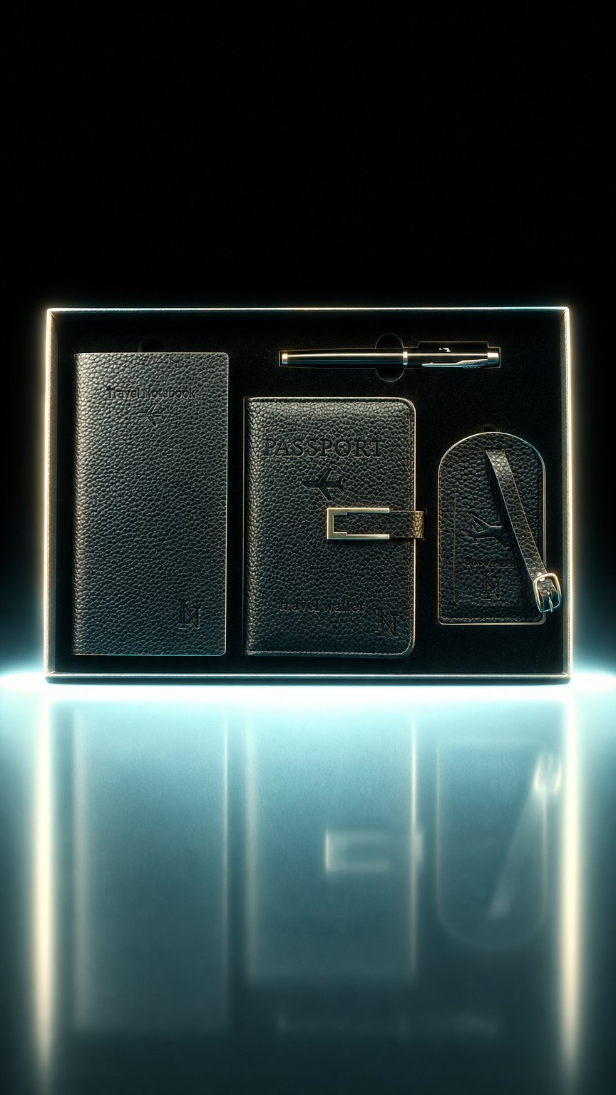 AI product shot of The Lunaré Passport Set — Noir