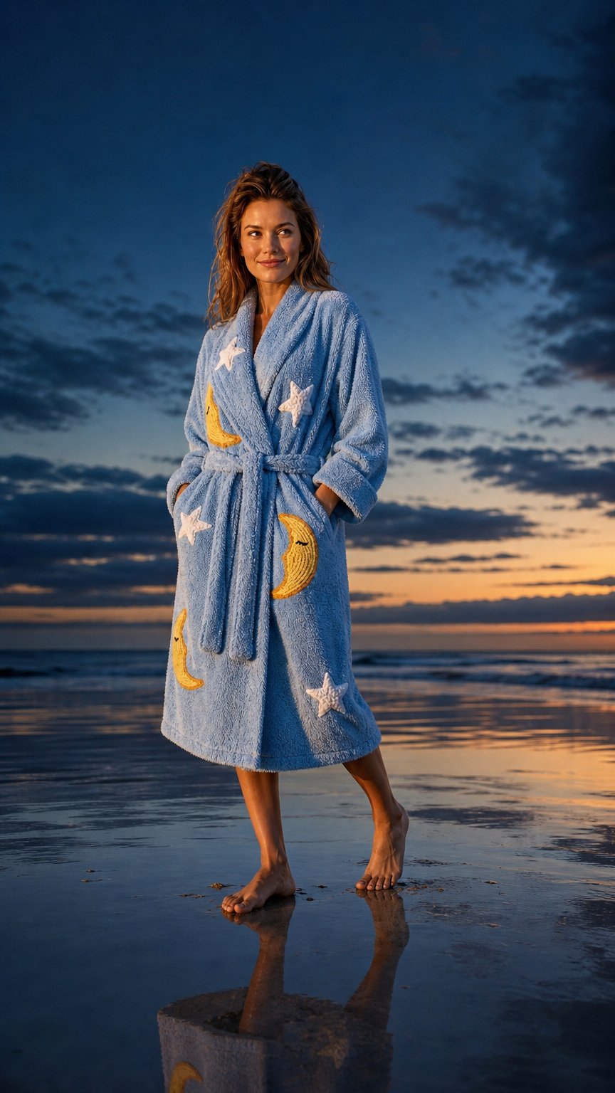 AI product shot of “Moon and Stars All Over “ Chenille Robe