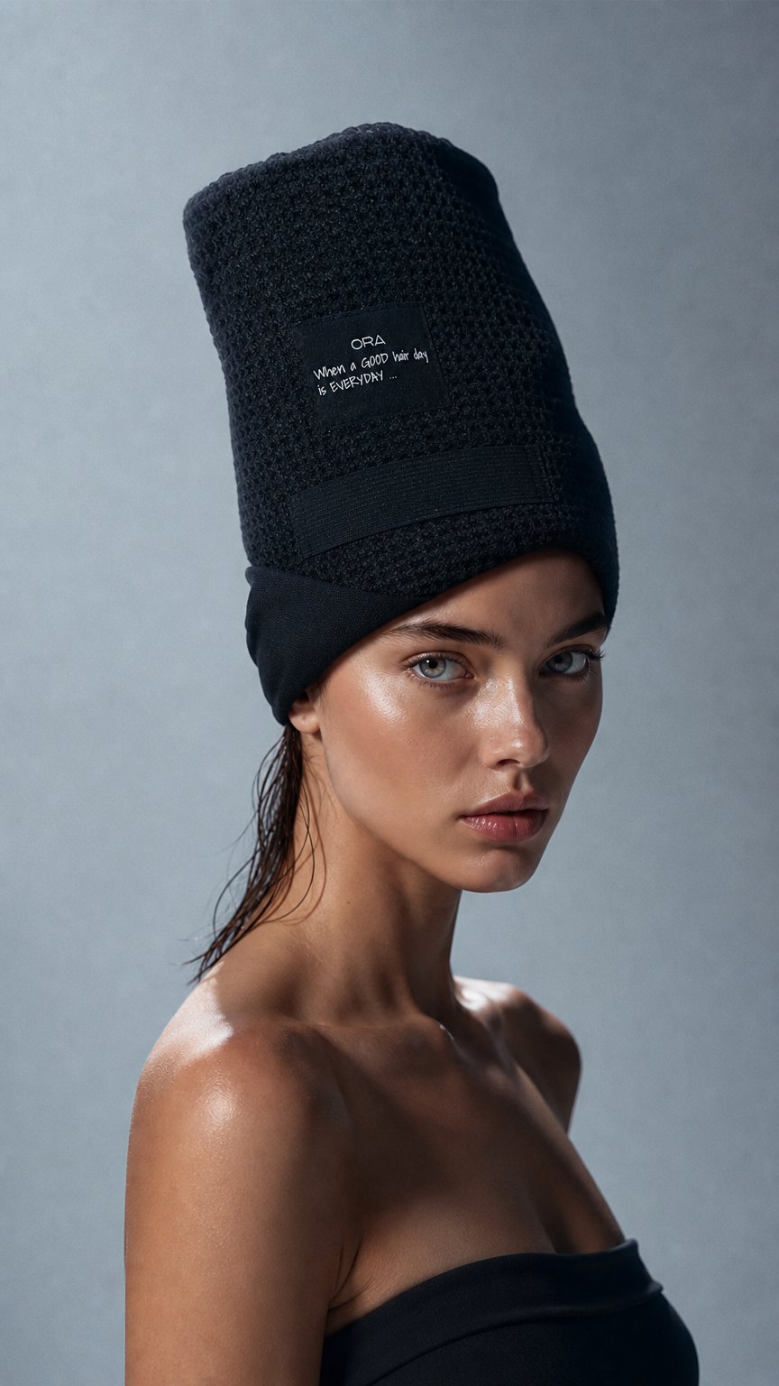AI product shot of The ORA Hair Towel
