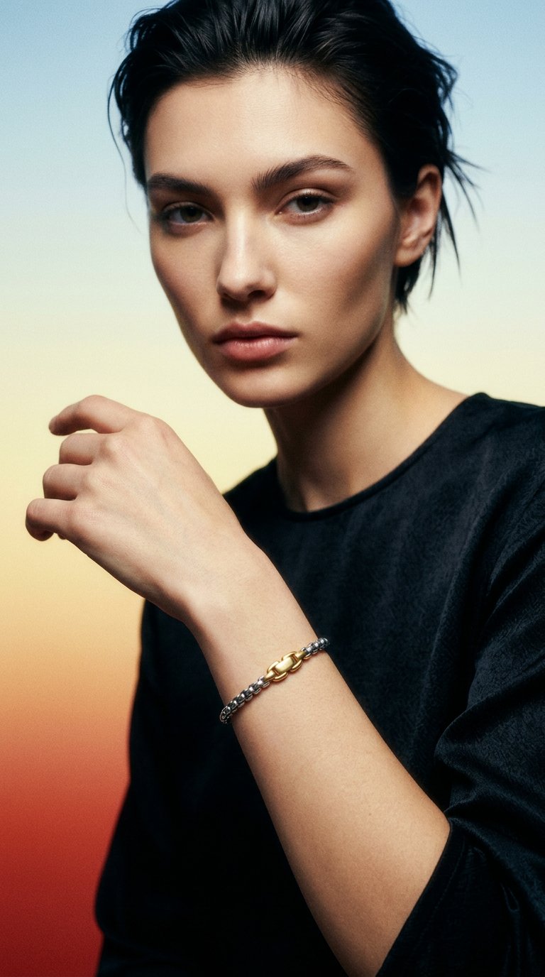 AI product shot of Box Chain Bracelet in Sterling Silver with 14K Yellow Gold