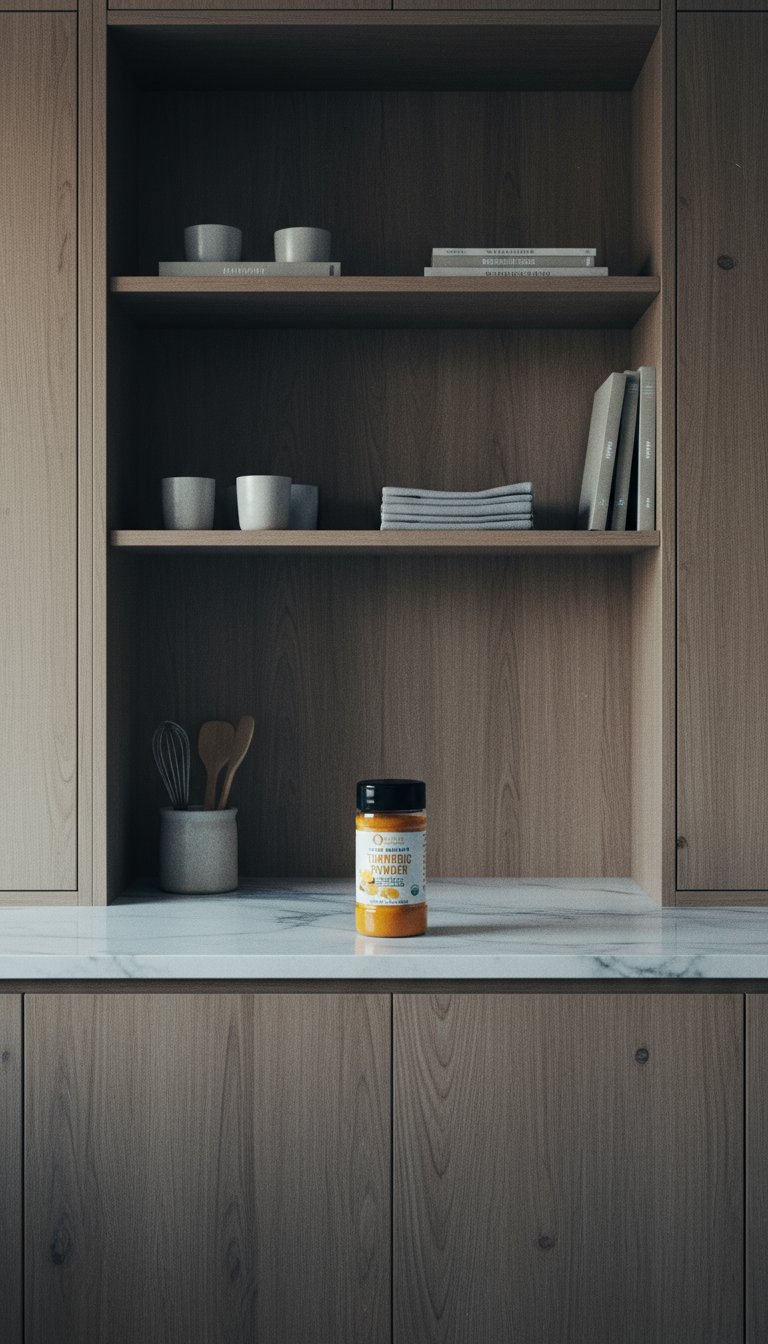 AI product shot of 100% Organic Turmeric Spice Powder