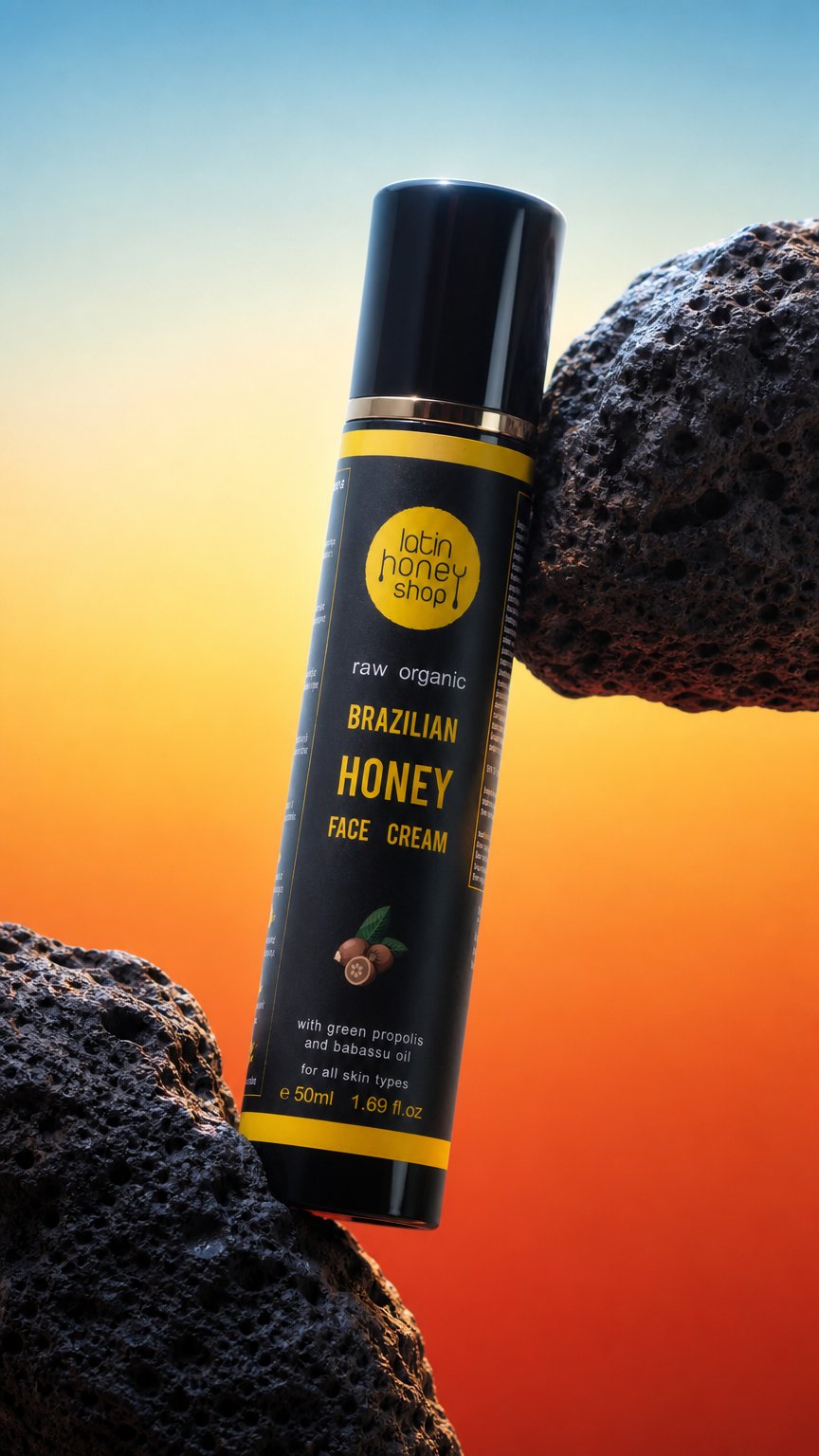 AI product shot of NEW Raw Organic Brazilian Honey Face Cream - 50ml