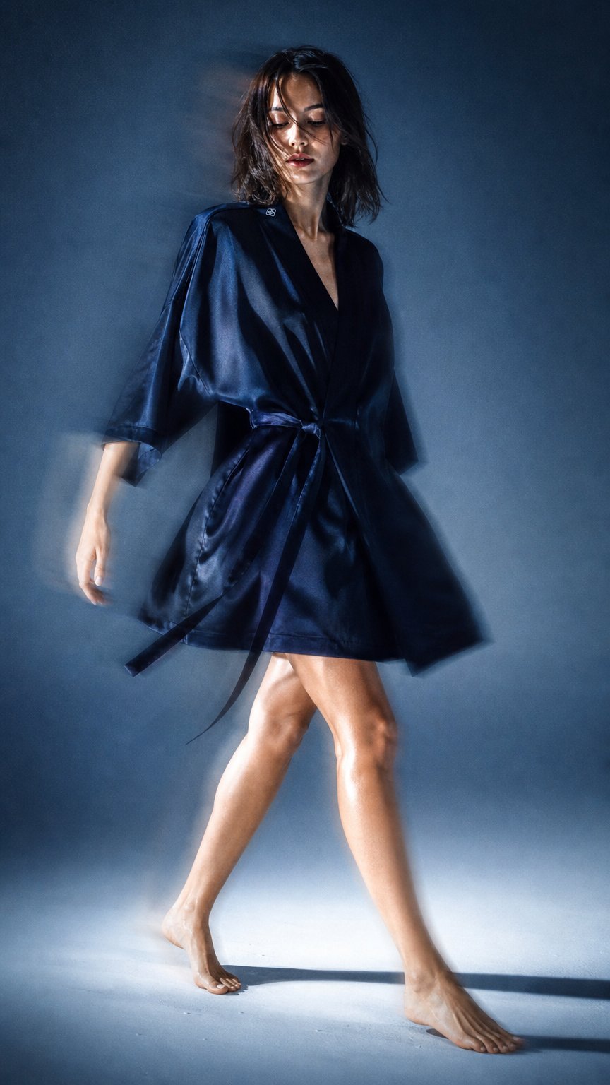 AI product shot of Silk Robe - Navy