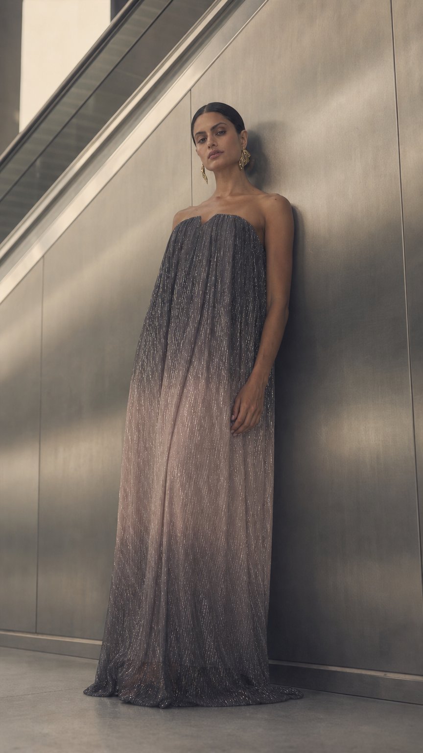 AI product shot of Aphrodite Gown - Smoke Moonlight