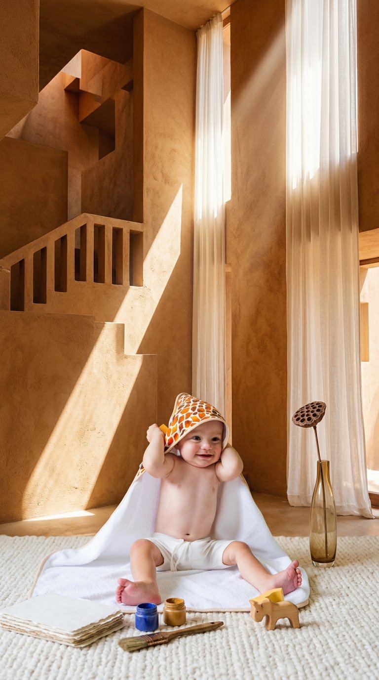 AI product shot of African Safari 'Spots' Organic Hooded Newborn to Toddler Towel