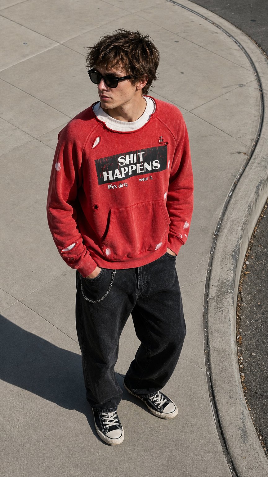 AI product shot of Sh*t Happens Crewneck