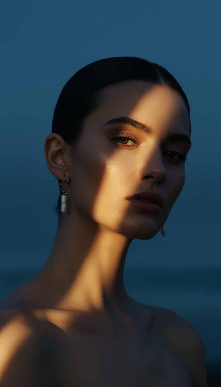 AI product shot of Minimalistische Ohrringe | Edelstahl & Howlith | Kleine Creolen