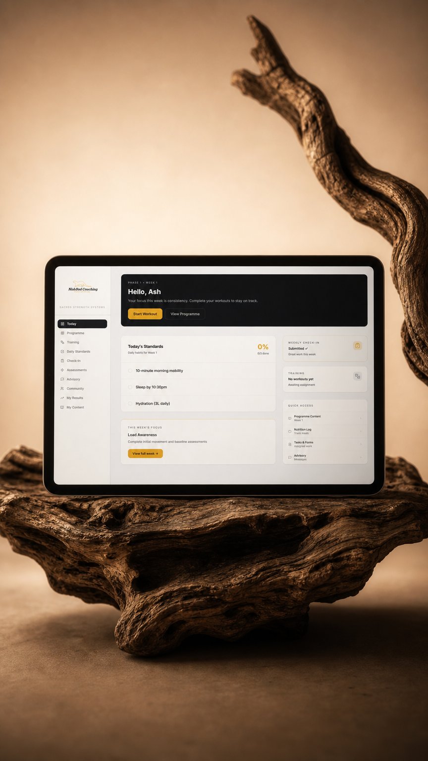 AI product shot of Sacred Strength Systems OS