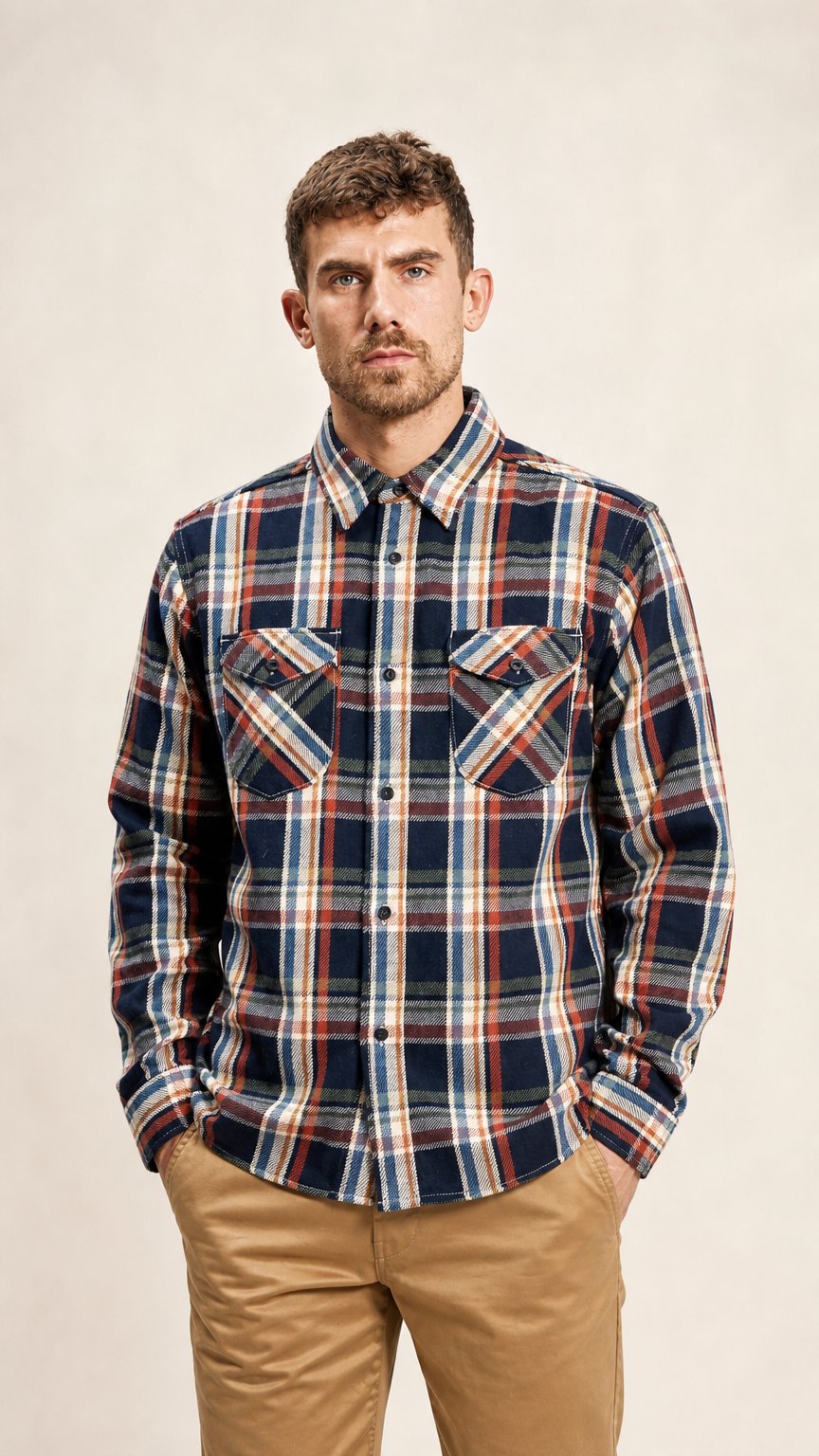 AI product shot of UES Heavy Flannel Shirt Navy