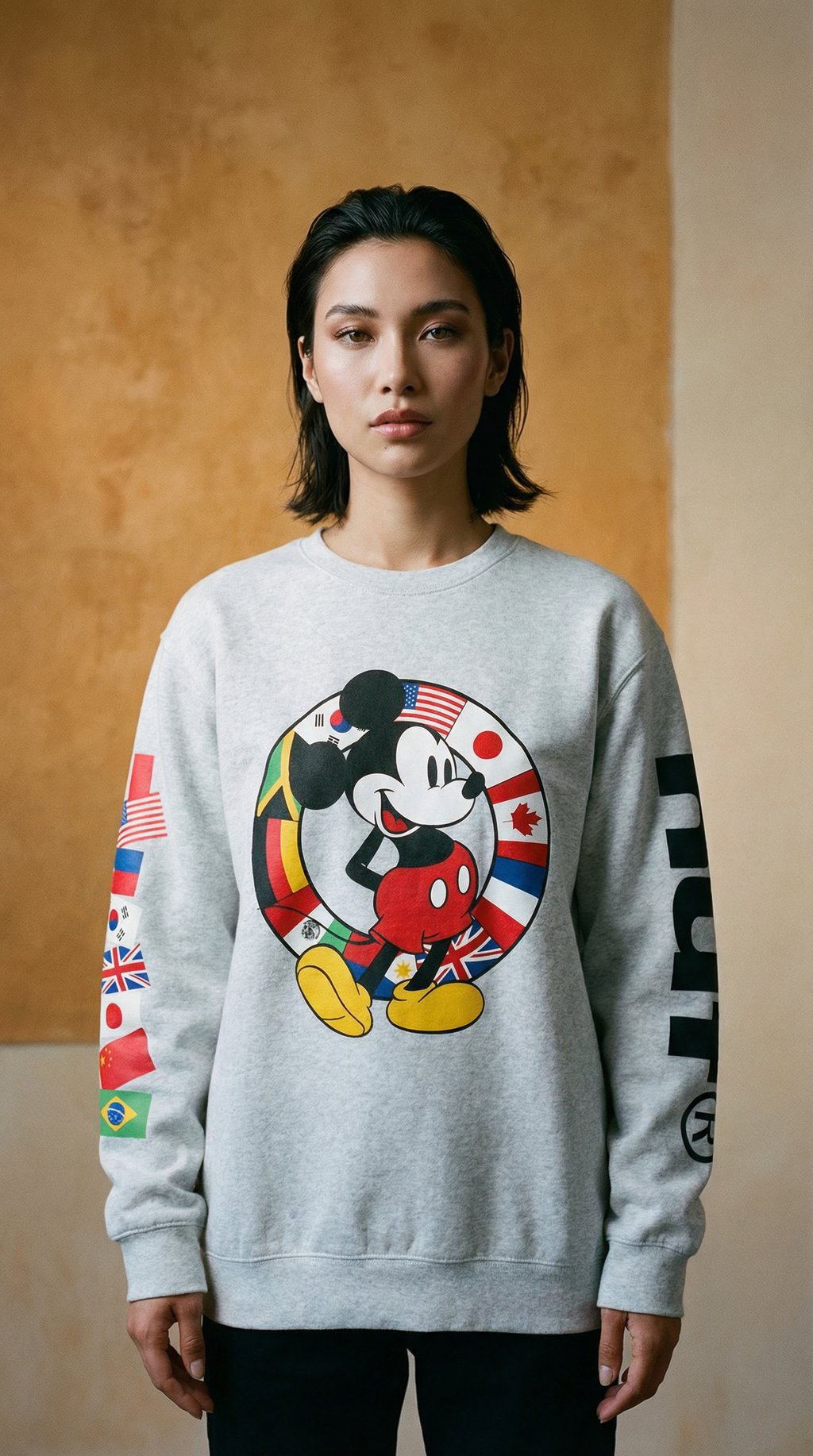 AI product shot of HUF x Mickey Worldwide Tour Sweater Heather Grey