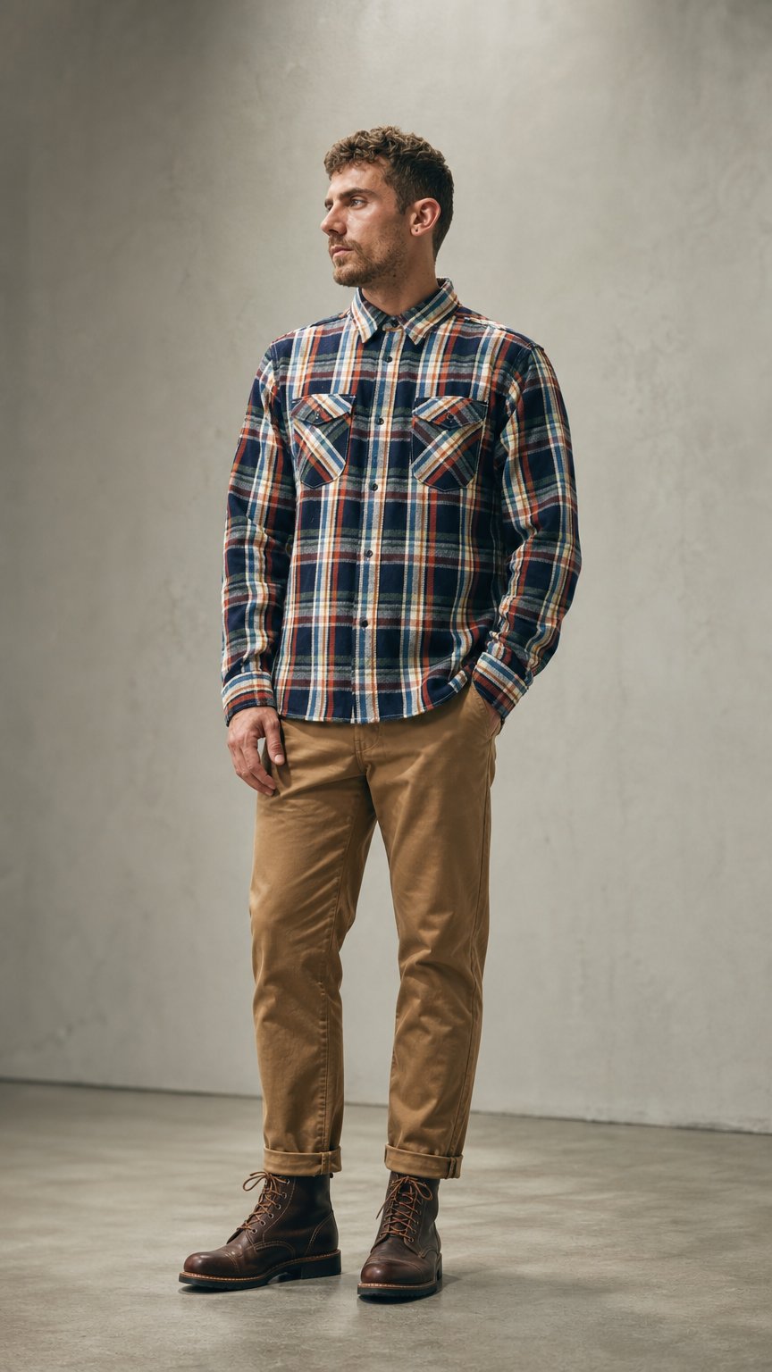 AI product shot of UES Heavy Flannel Shirt Navy