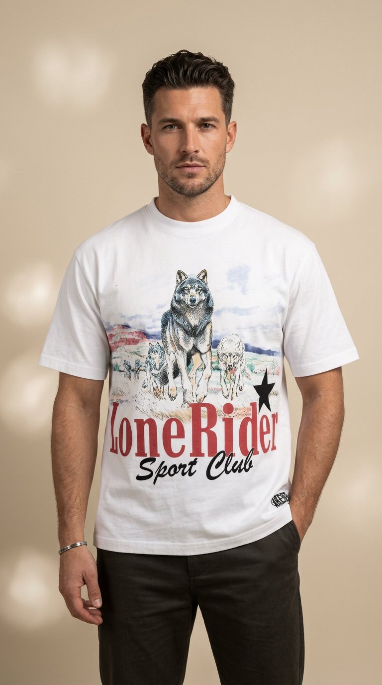 AI product shot of Lone Rider Wolfpack Tee