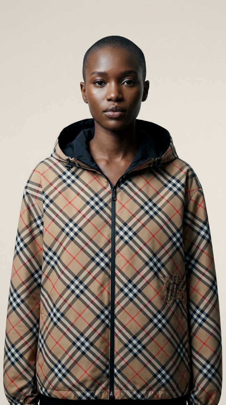 AI product shot of Reversible Check Jacket
