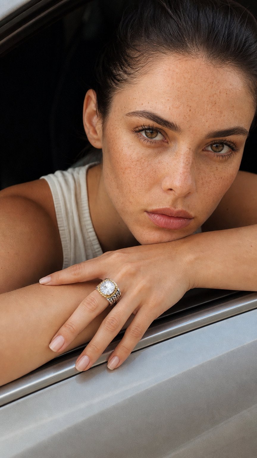 AI product shot of Mixed Metal CZ Braid Leaf Ring