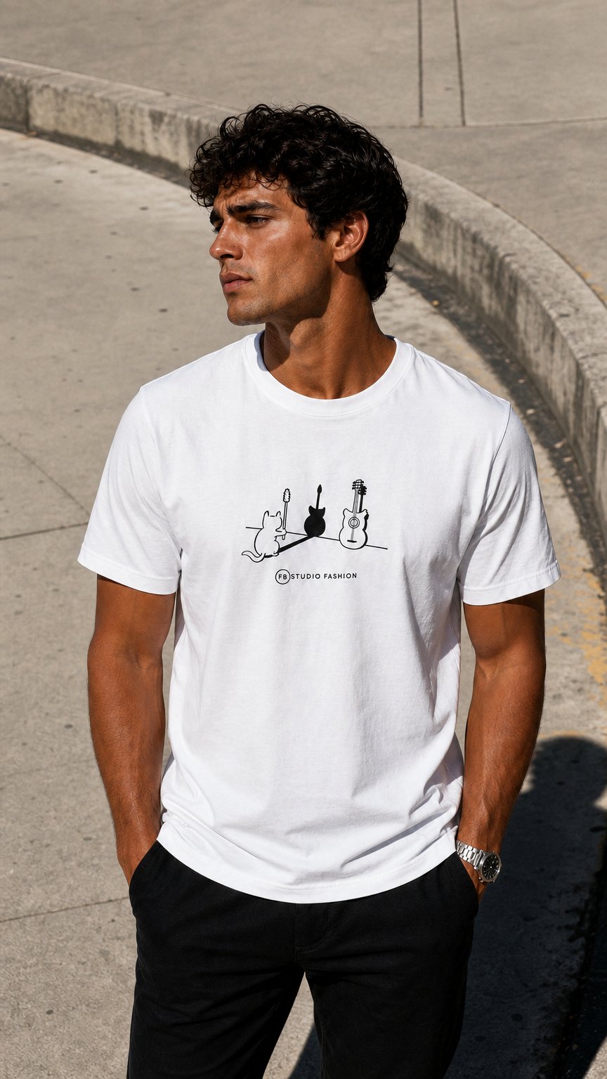 AI product shot of T-Shirt Cat Guitar