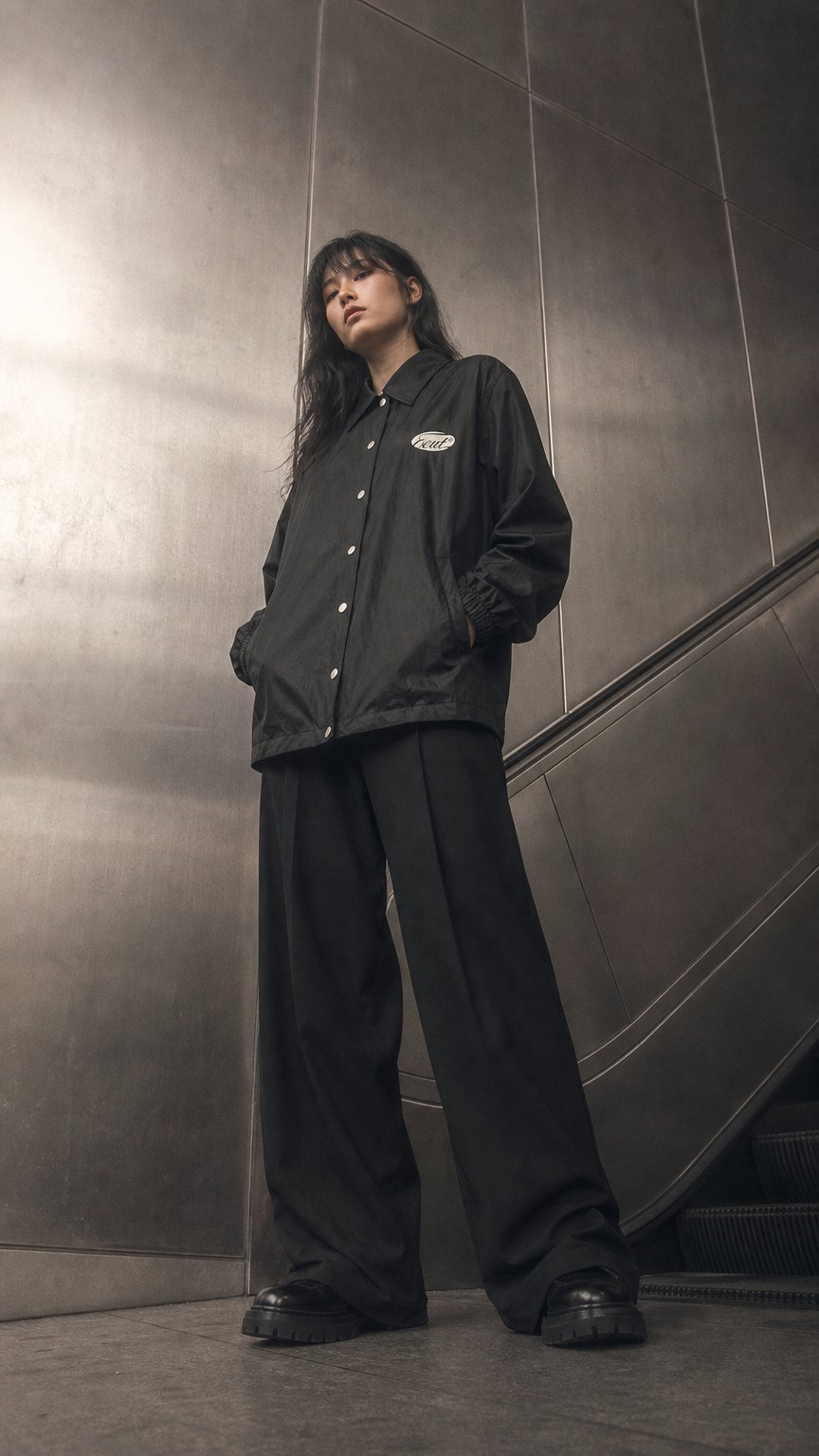 AI product shot of EEUT SHEET COACH JACKET / BLACK