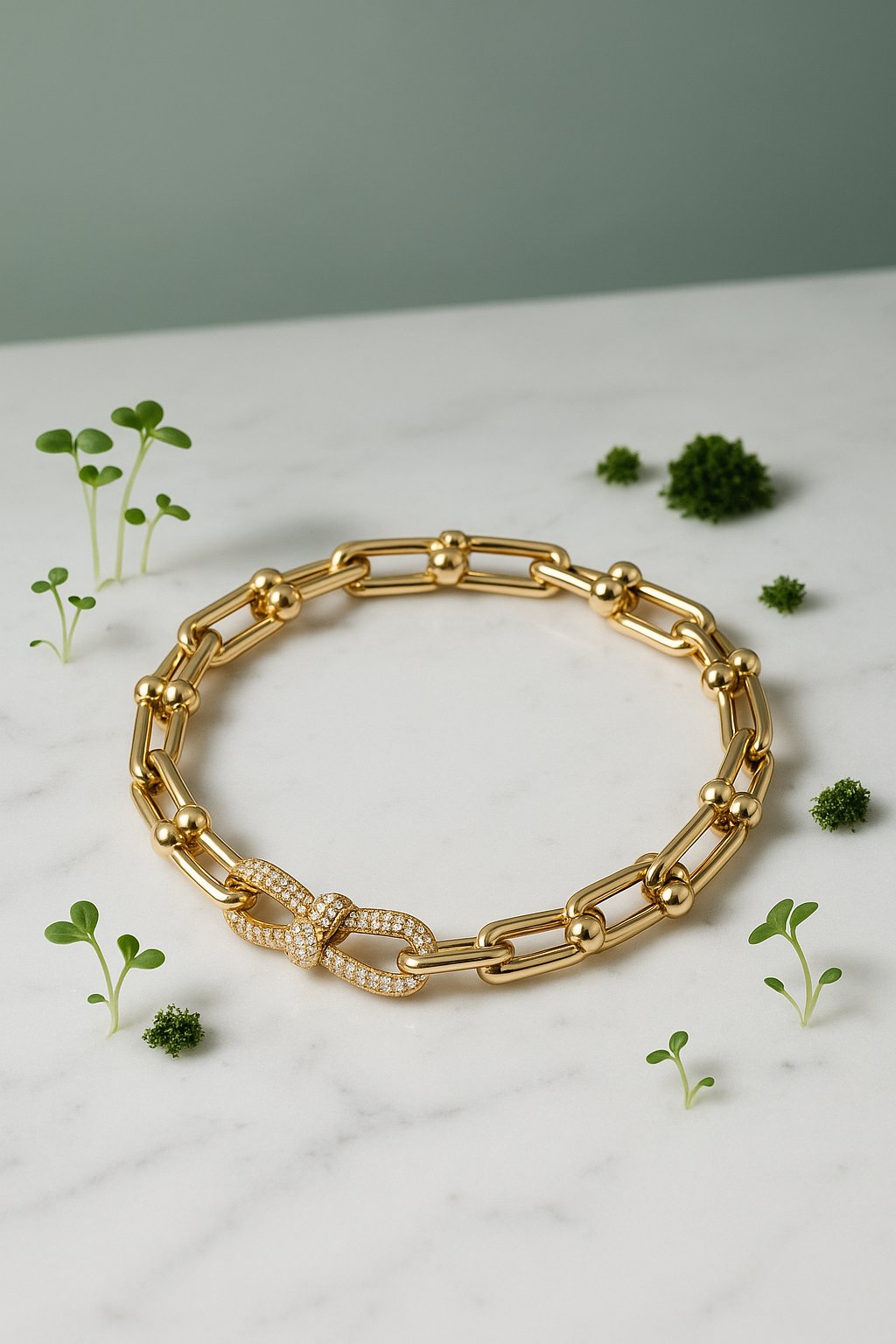 AI product shot of Tiffany HardWear Medium Link Bracelet in Yellow Gold with Diamonds