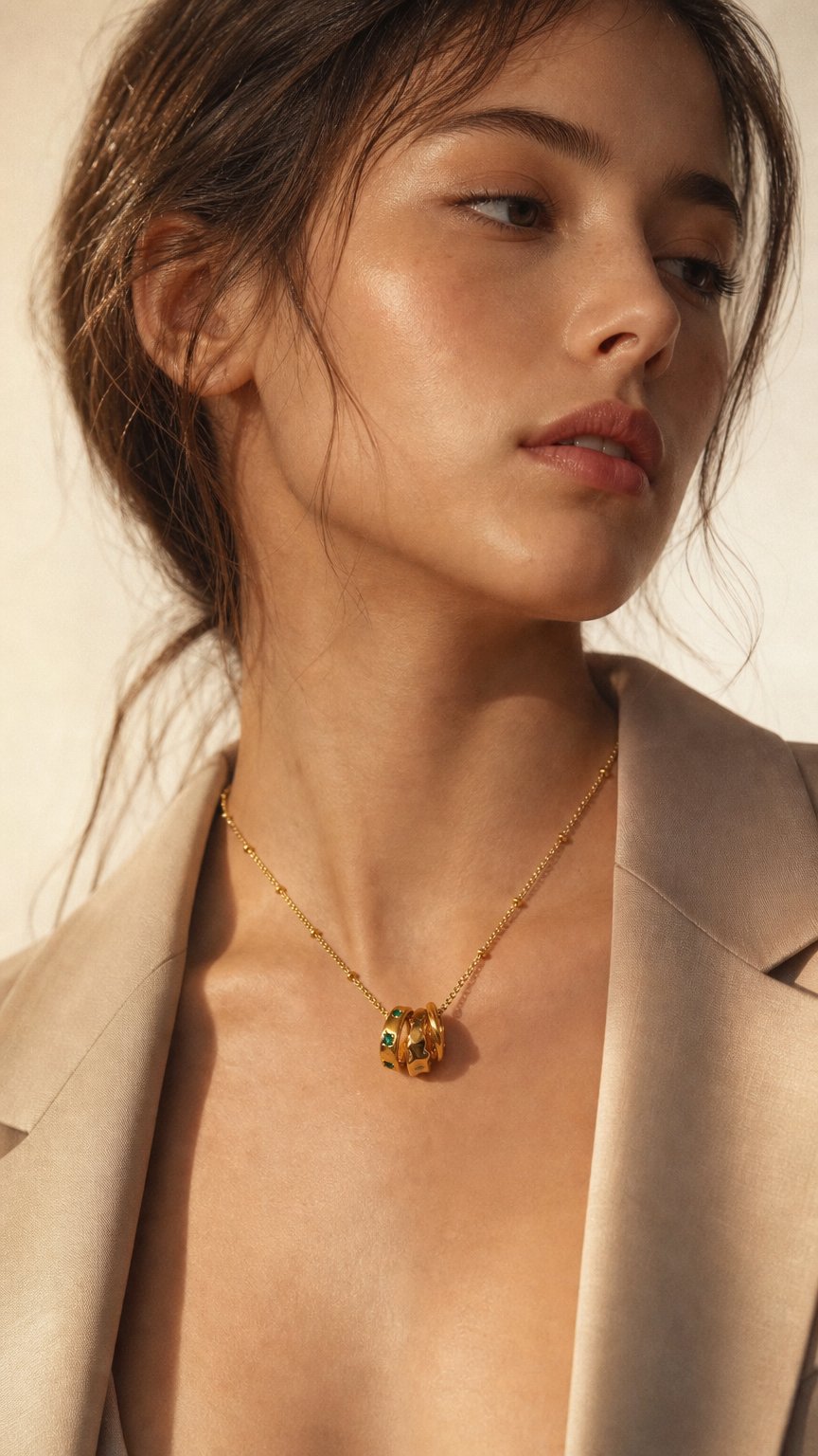 AI product shot of Arlena Emerald Trio Necklace