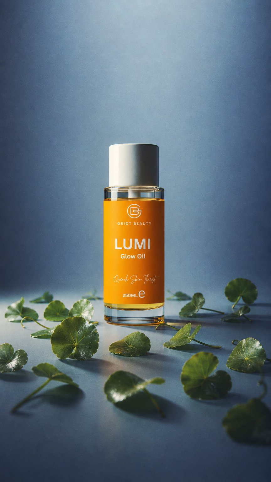 AI product shot of Lumi Glow Oil