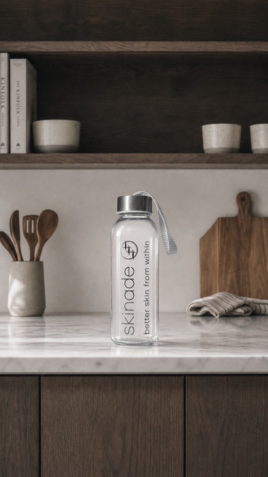 AI product shot of Skinade® Glass Bottle