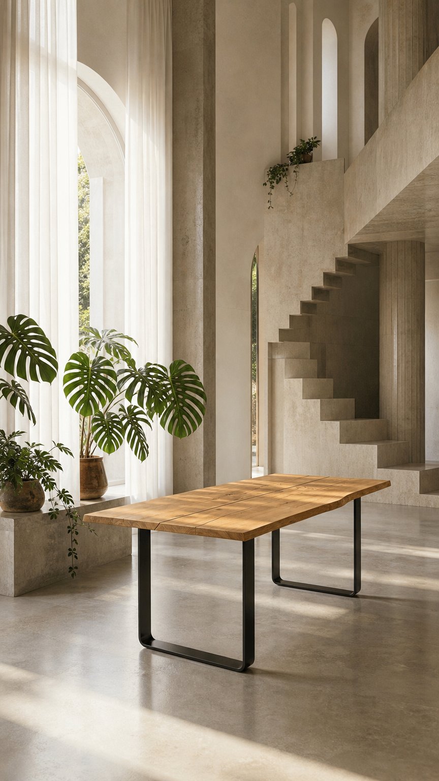 AI product shot of Oaken Dining Table – Handcrafted Solid Oak Hardwood