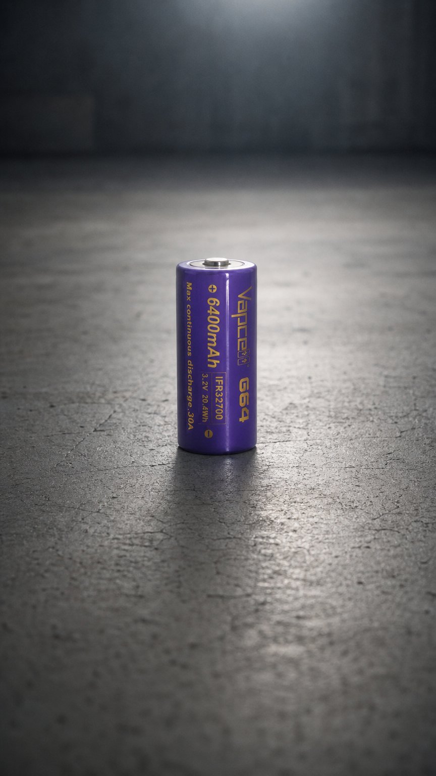 AI product shot of Vapcell 3.2V IFR32700 G64 6200mAh 30A LiFePO4 Akku Flat Top