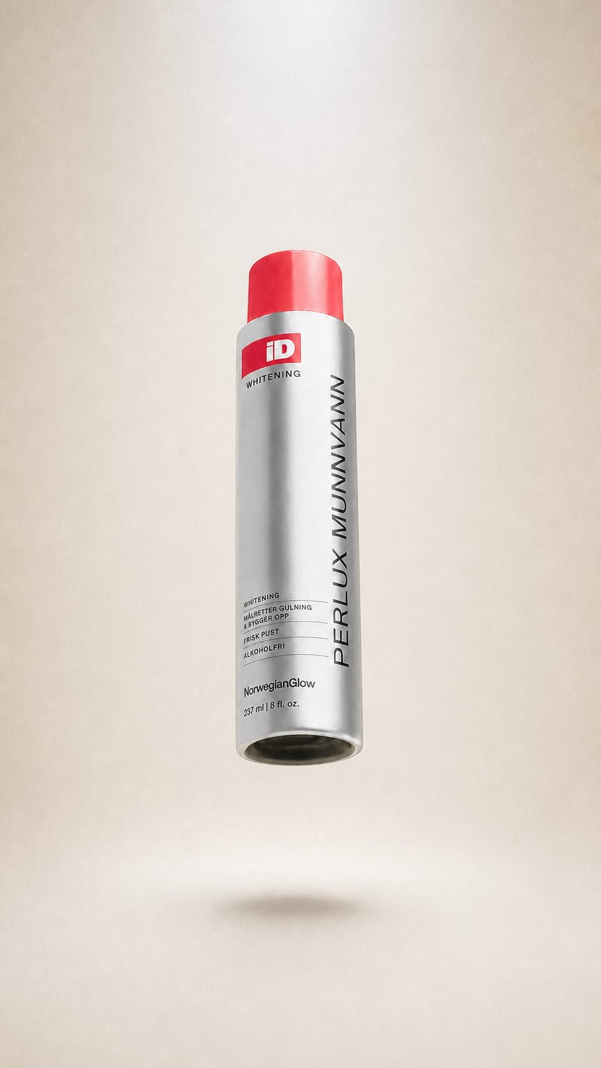 AI product shot of Perlux — Rensende munnskyll for hvitere tenner og friskere pust