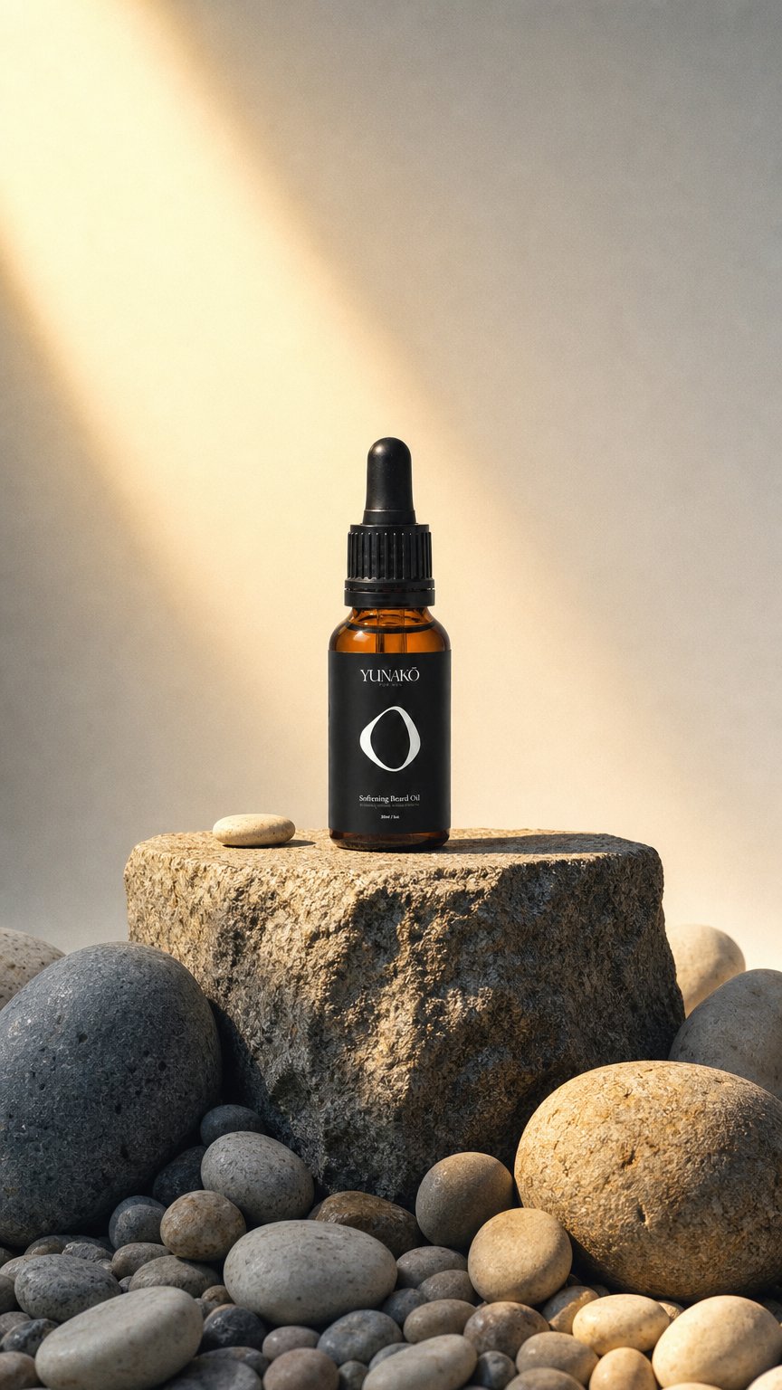 AI product shot of Yunakō Softening Beard Oil
