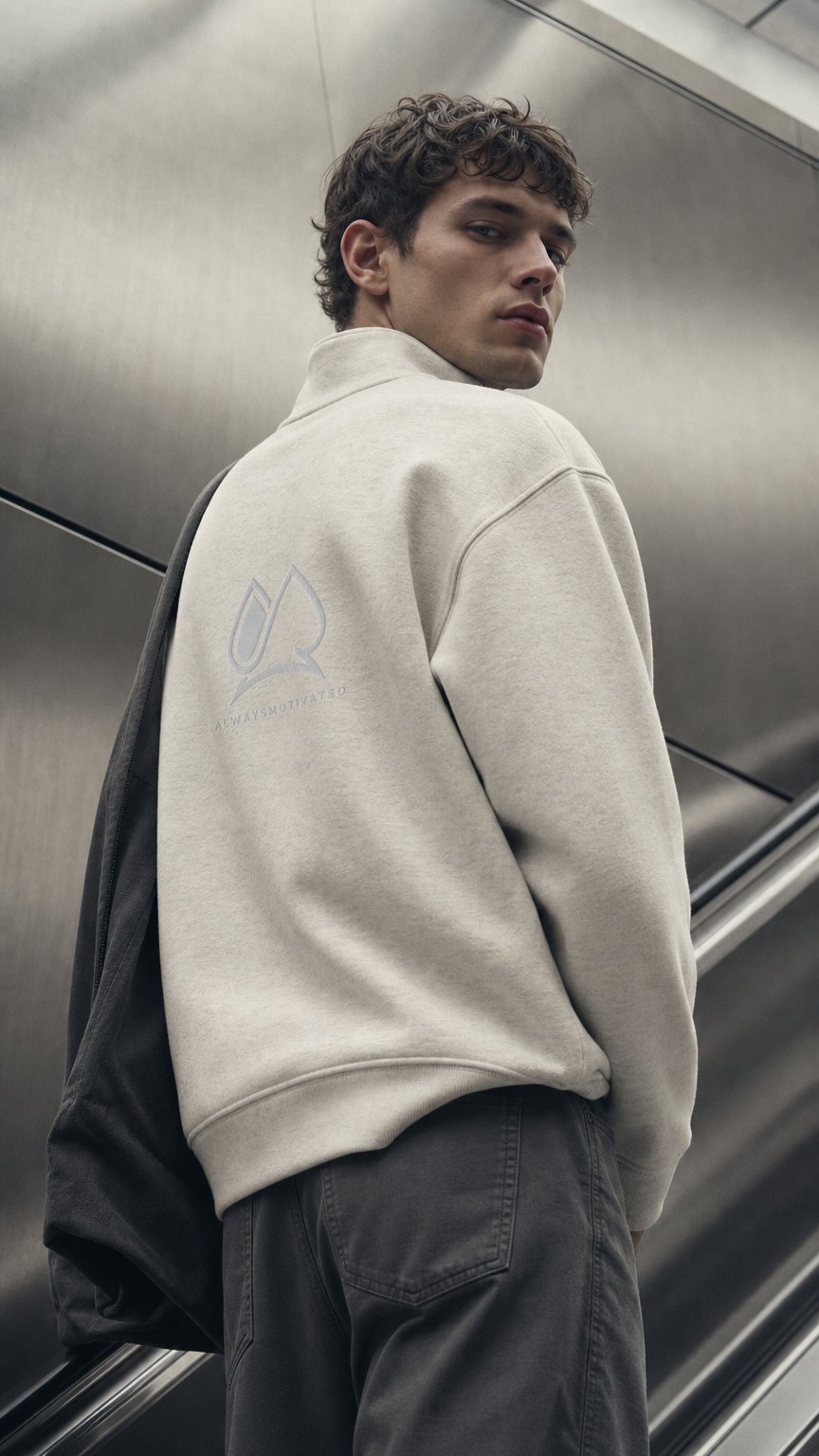 AI product shot of Always Motivated Heavyweight half-zip pullover (Vintage Heather Grey/White)