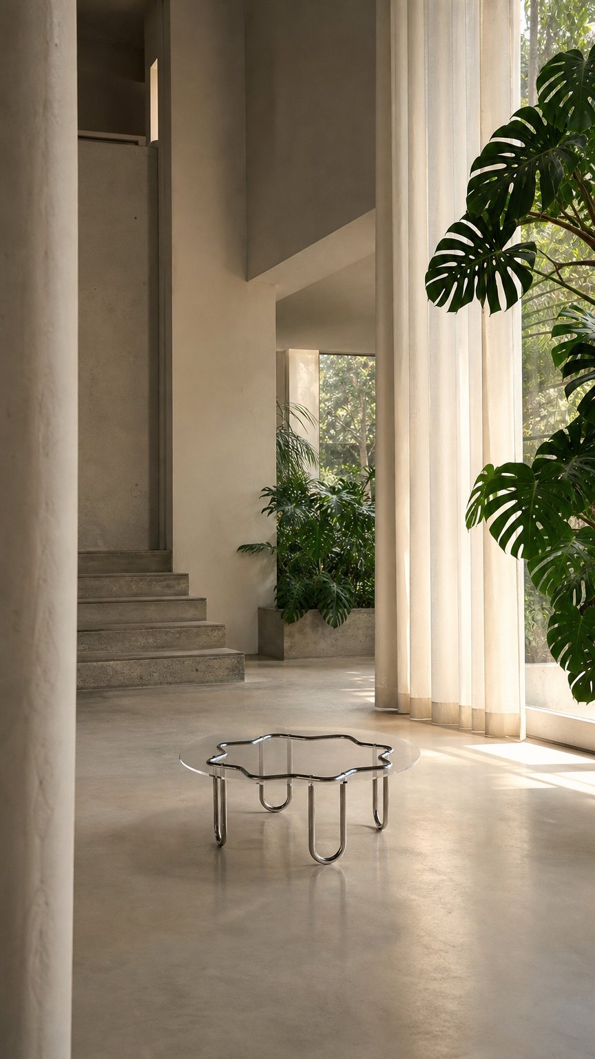 AI product shot of Yonder Coffee Table - Stainless Steel / Clear