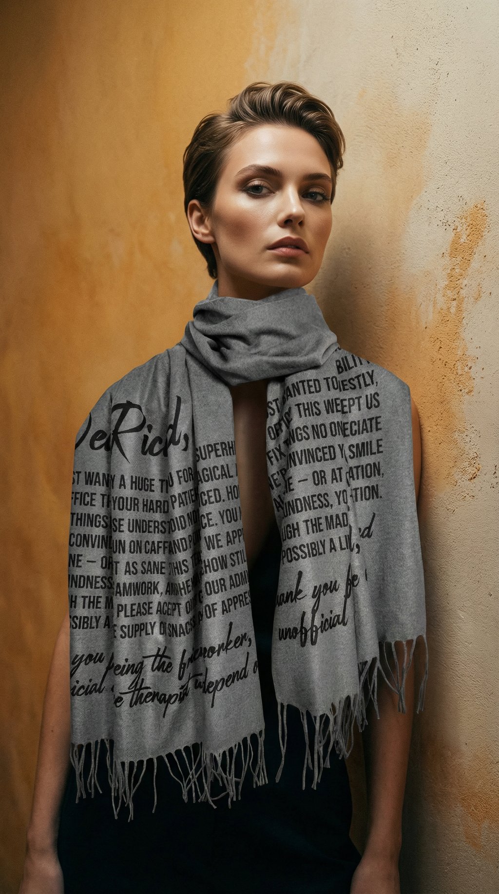 AI product shot of Bold Script Scarf