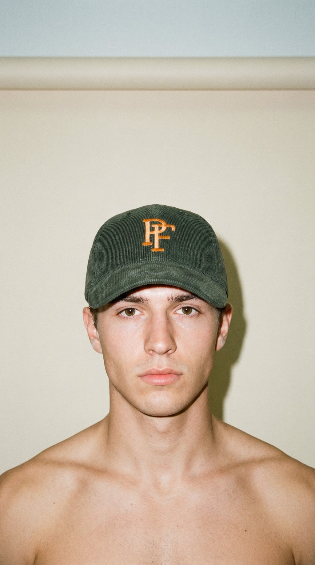 AI product shot of EMBROIDERED 'PF' CORDUROY Baseball Cap