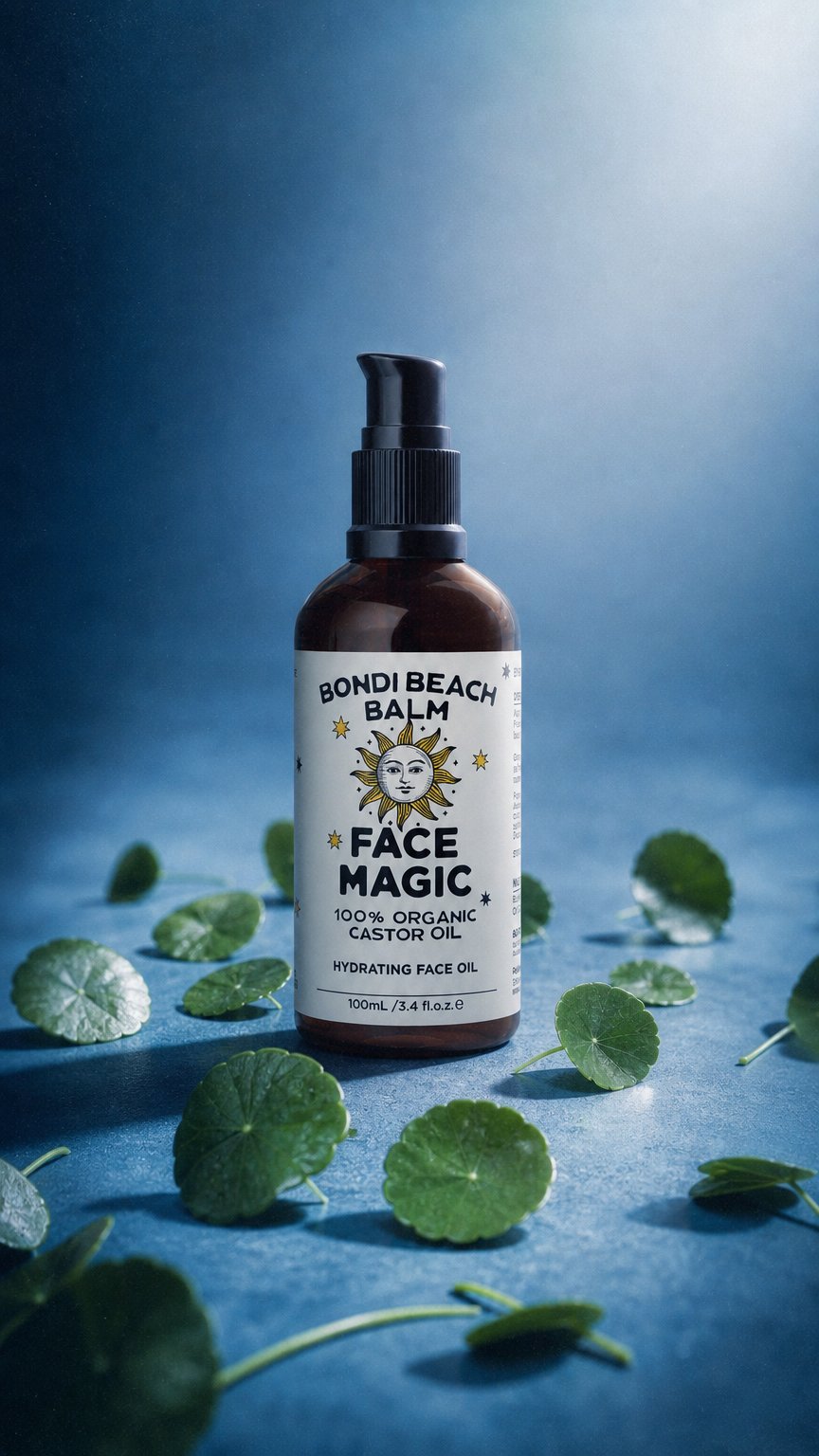 AI product shot of Bondi Beach Balm - FACE MAGIC - Organic Castor Oil (100ml)