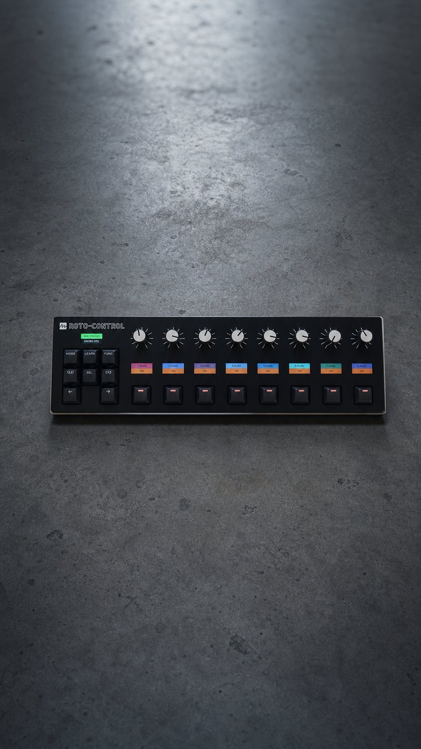 AI product shot of ROTO-CONTROL Motorized MIDI Controller