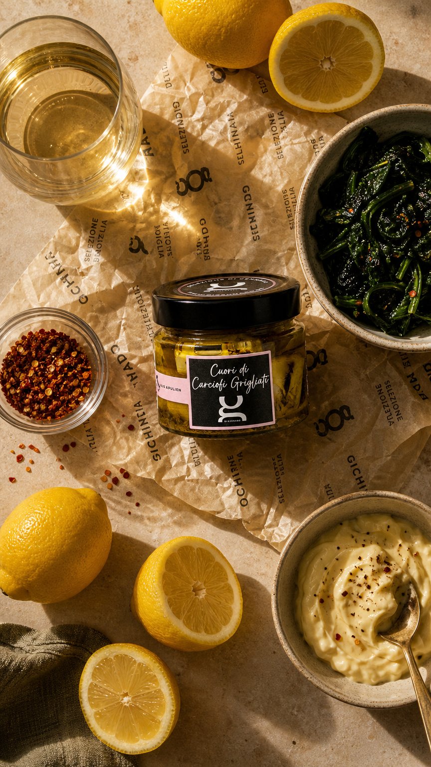 AI product shot of Cuori di Carciofi grigliati