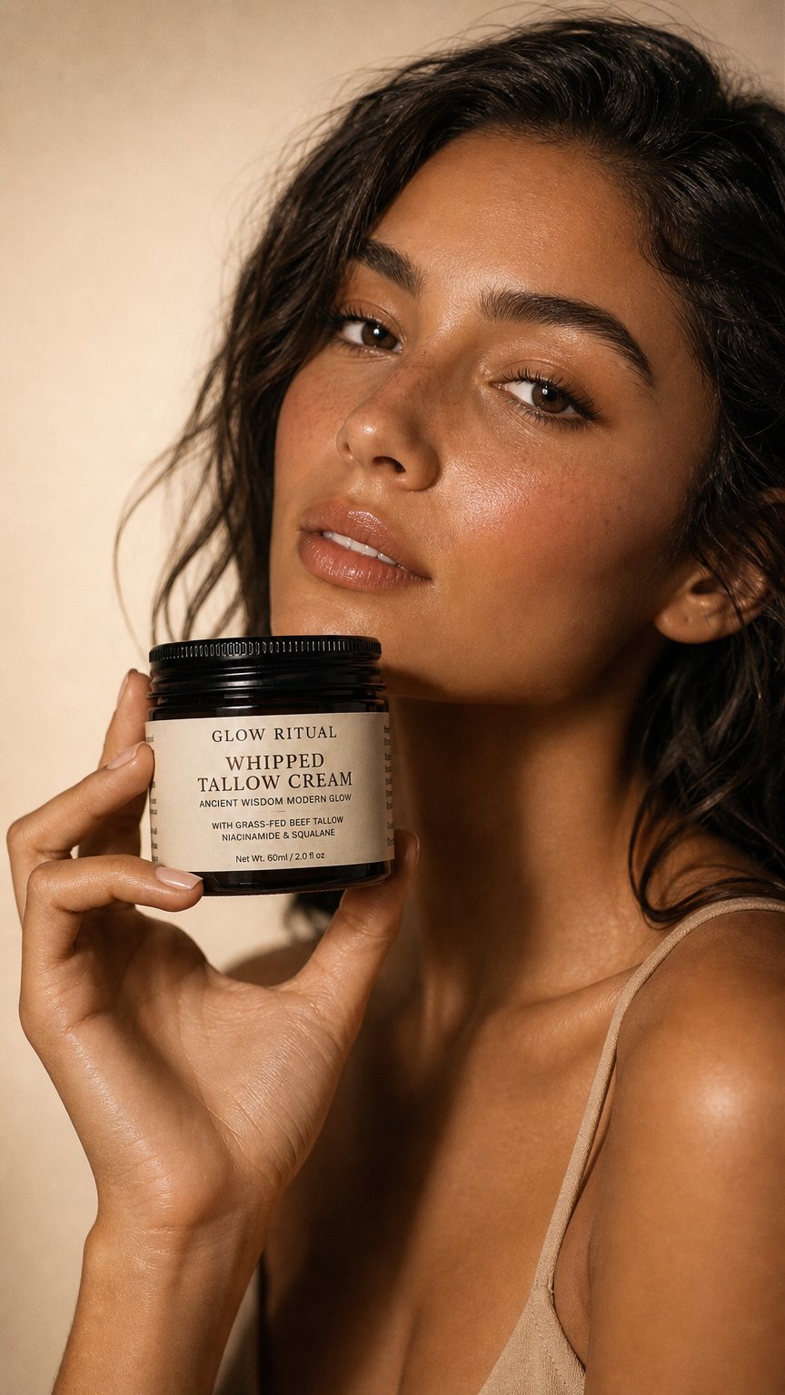 AI product shot of Glow Ritual Whipped Tallow Cream + Skin Actives