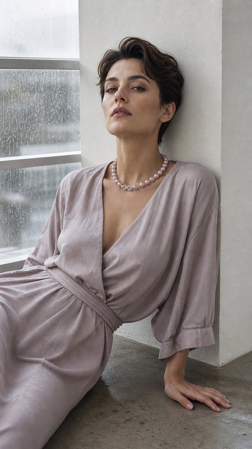 AI product shot of N-001 | Rare Coral Glow Pearl Necklace with Infinity Clasp (13.8mm)