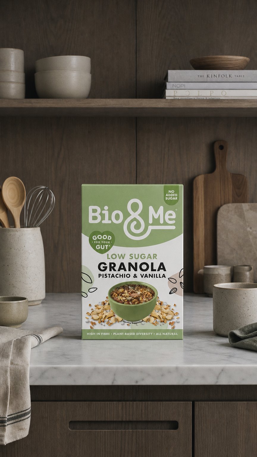 AI product shot of PISTACHIO & VANILLA GRANOLA (360g)