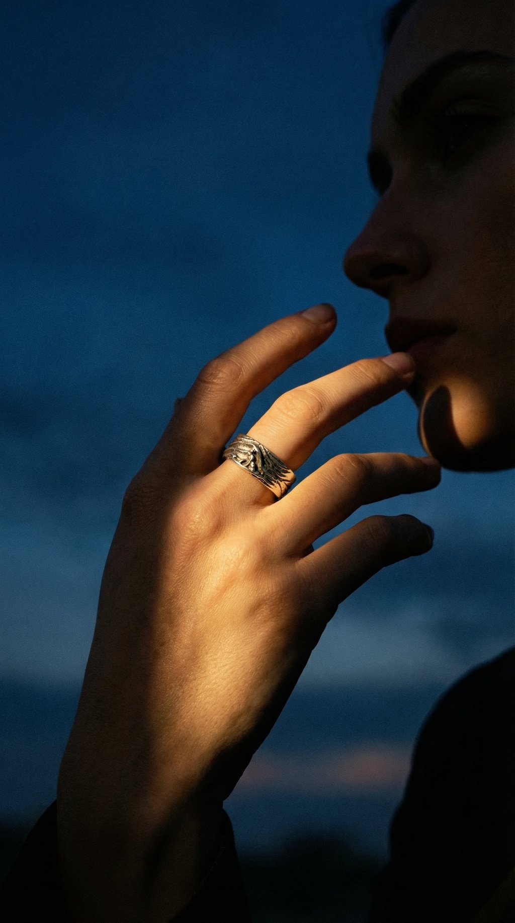 AI product shot of One of A Kind Surfer Ring | Handcrafted Sterling Silver Wave Band