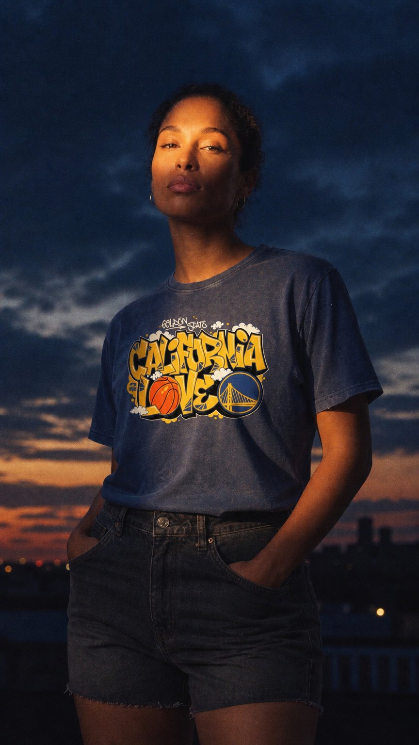 AI product shot of 2PAC CALIFORNIA LOVE x WARRIORS DUKE TEE