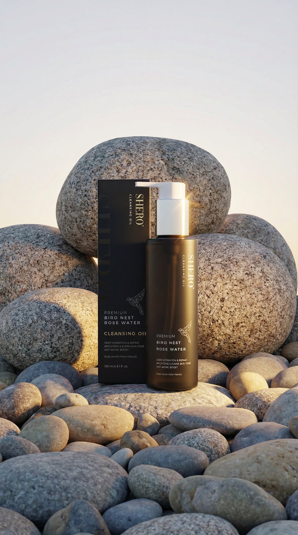 AI product shot of [SHERO] SH64 - PREMIUM BIRD NEST ROSE WATER CLEANSING OIL (50ml)