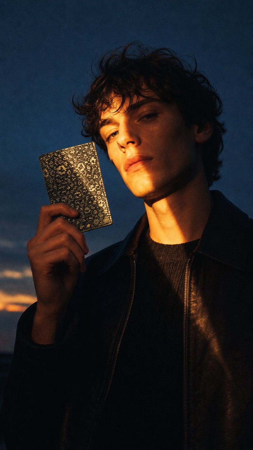AI product shot of Lizard Leather Bid-fold Card Holder