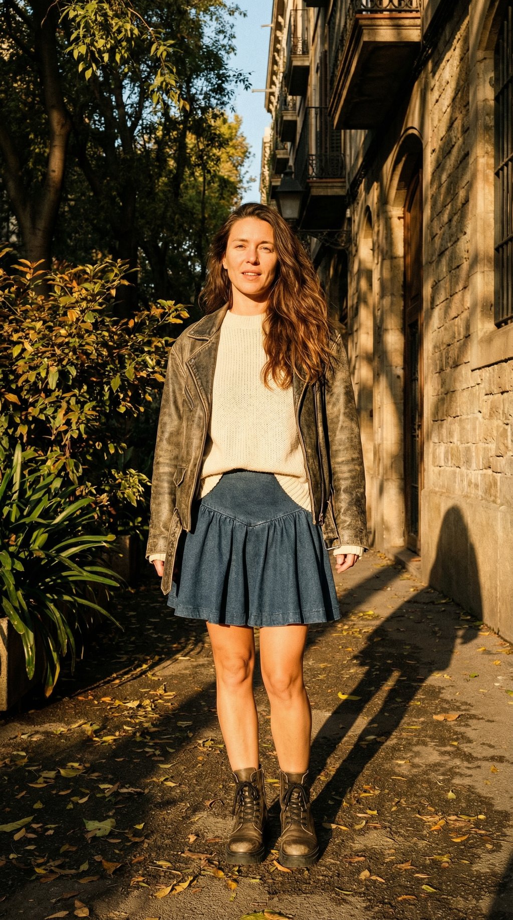AI product shot of Pleated Denim Skirt