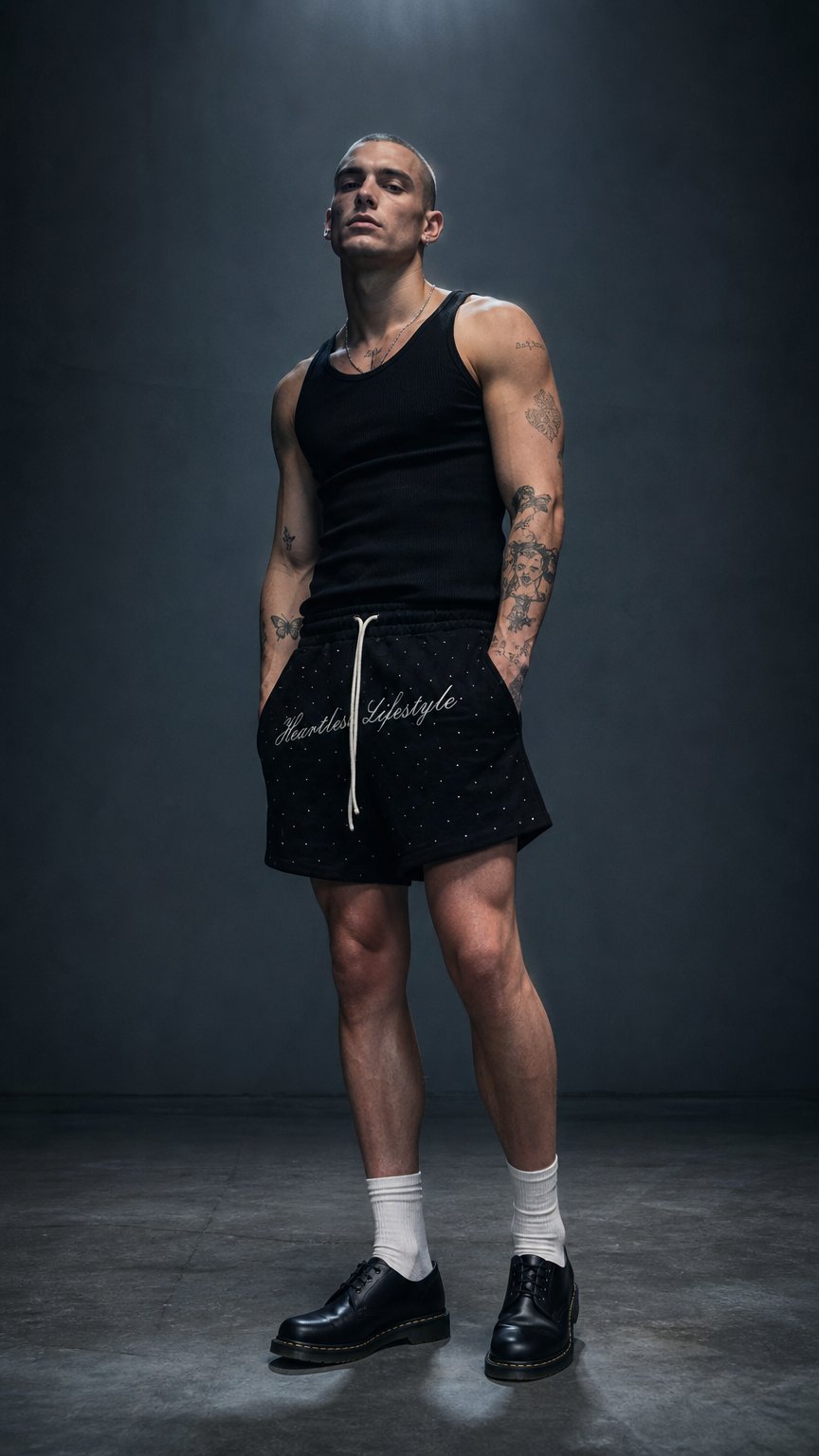AI product shot of “Heartless Lifestyle” DOUBLE LAYER SHORTS