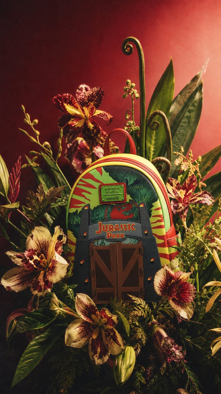 AI product shot of Jurassic Park T-Rex Glow-in-the-Dark Mini Backpack by Loungefly